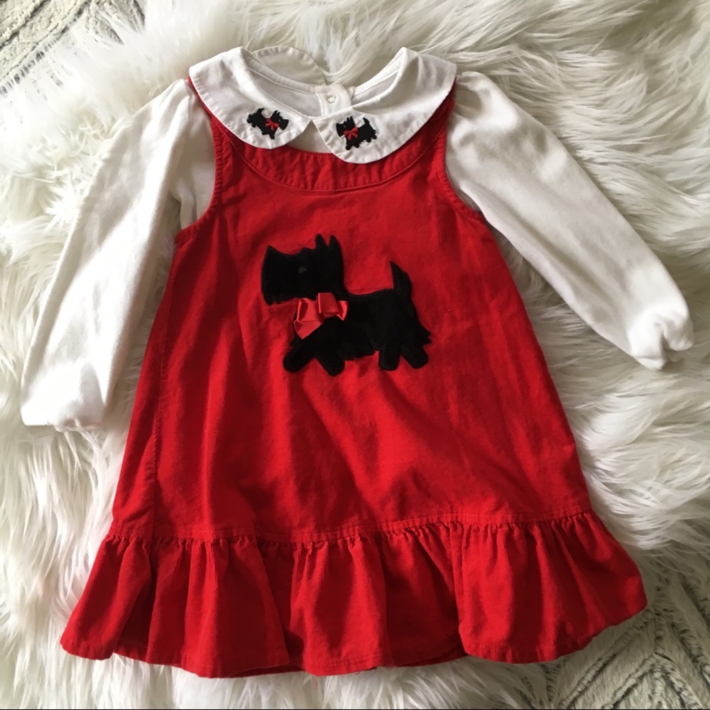 Gymboree Red Corduroy Scottie Jumper Set Dress 2T